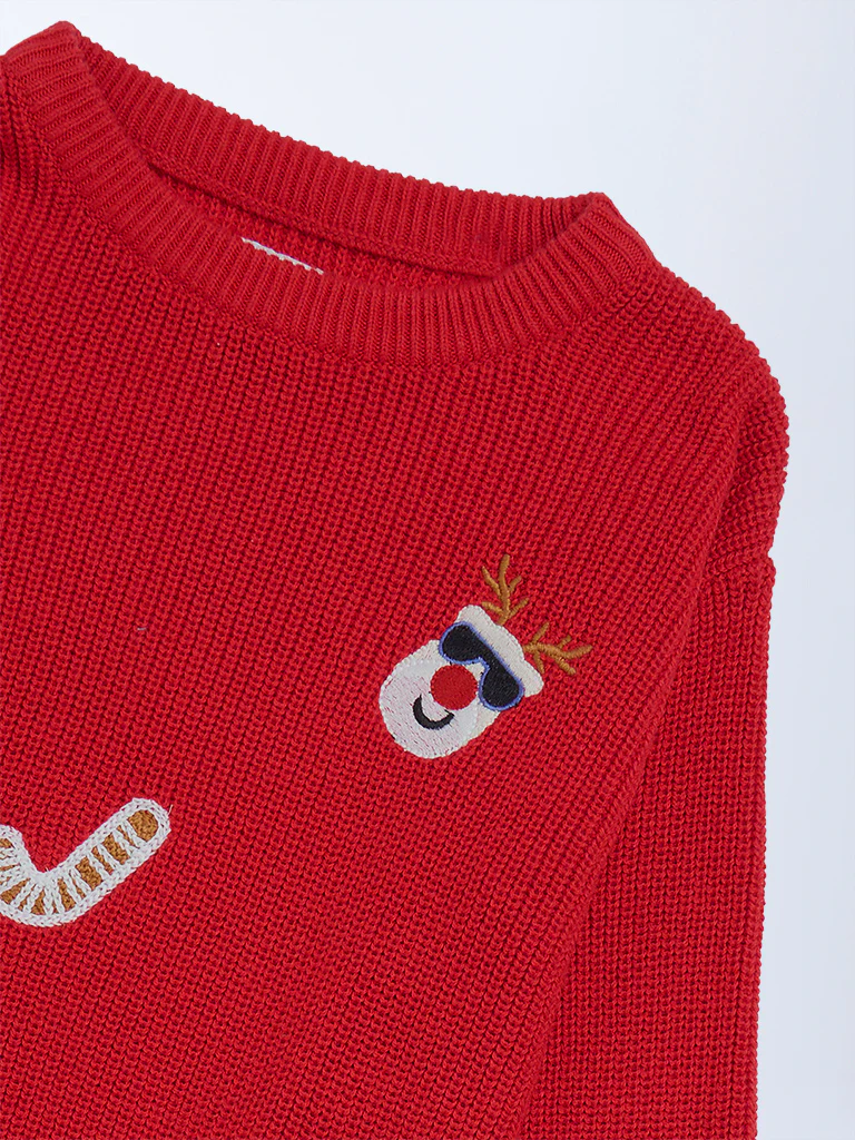 HOP Kids Boys Red Christmas-Themed Cotton Sweater - Image 4