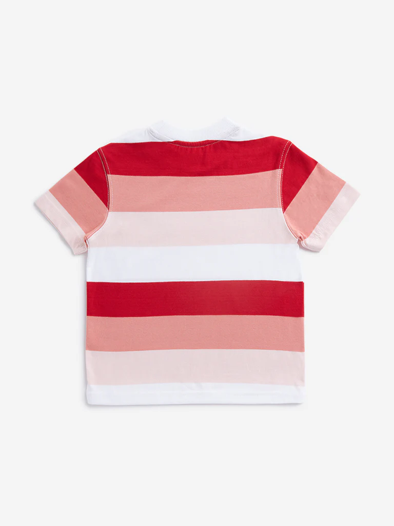 HOP Kids Boys Red Colour block Cotton T-Shirt - Image 3