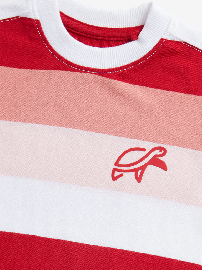 HOP Kids Boys Red Colour block Cotton T-Shirt - Image 4