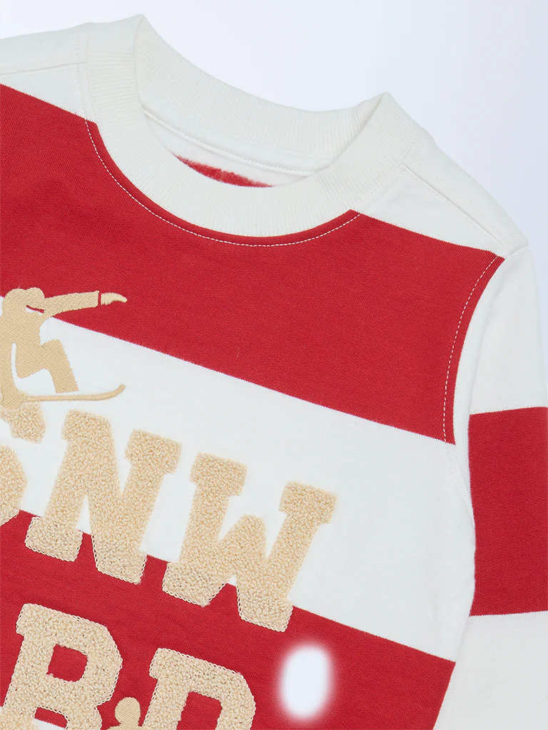 HOP Kids Boys Red Colour-Blocked Cotton Sweatshirt - Image 6