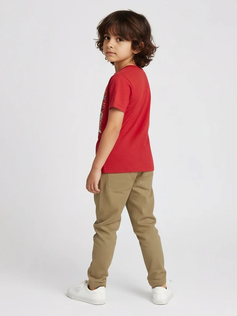 HOP Kids Boys Red Embossed Cotton T-Shirt - Image 2