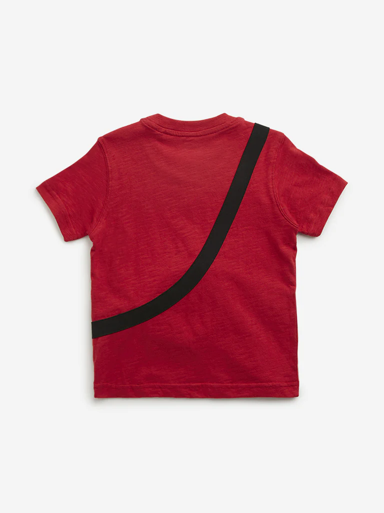 HOP Kids Boys Red Embossed Fanny Pack Cotton T-Shirt - Image 3
