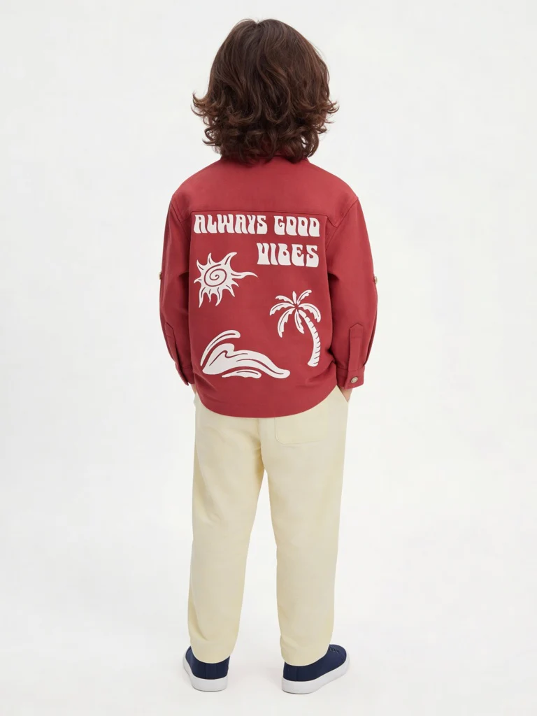 HOP Kids Boys Red Embroidered Cotton Shirt - Image 2