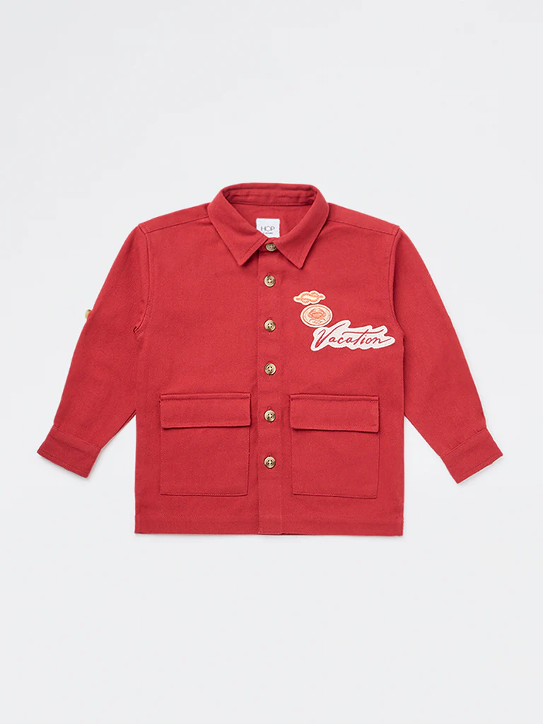 HOP Kids Boys Red Embroidered Cotton Shirt - Image 3