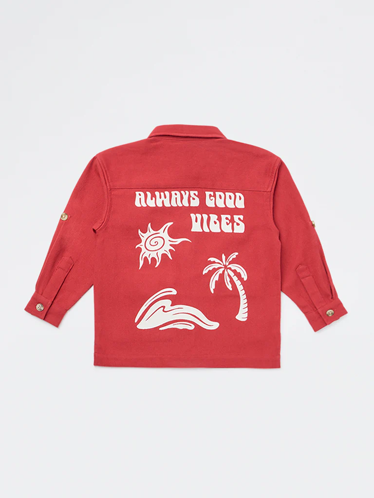 HOP Kids Boys Red Embroidered Cotton Shirt - Image 4