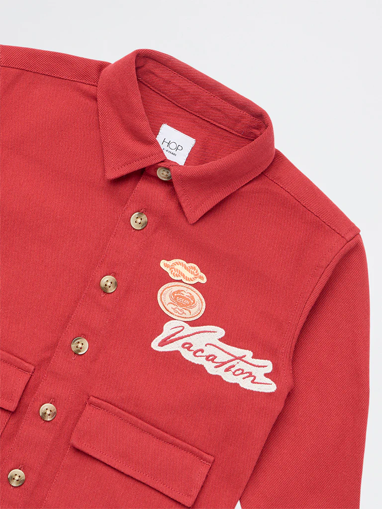 HOP Kids Boys Red Embroidered Cotton Shirt - Image 5