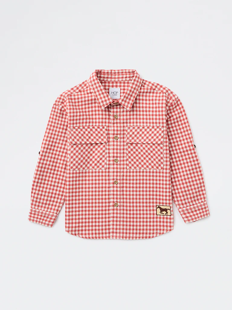 HOP Kids Boys Red Gingham Check Cotton Shirt - Image 3