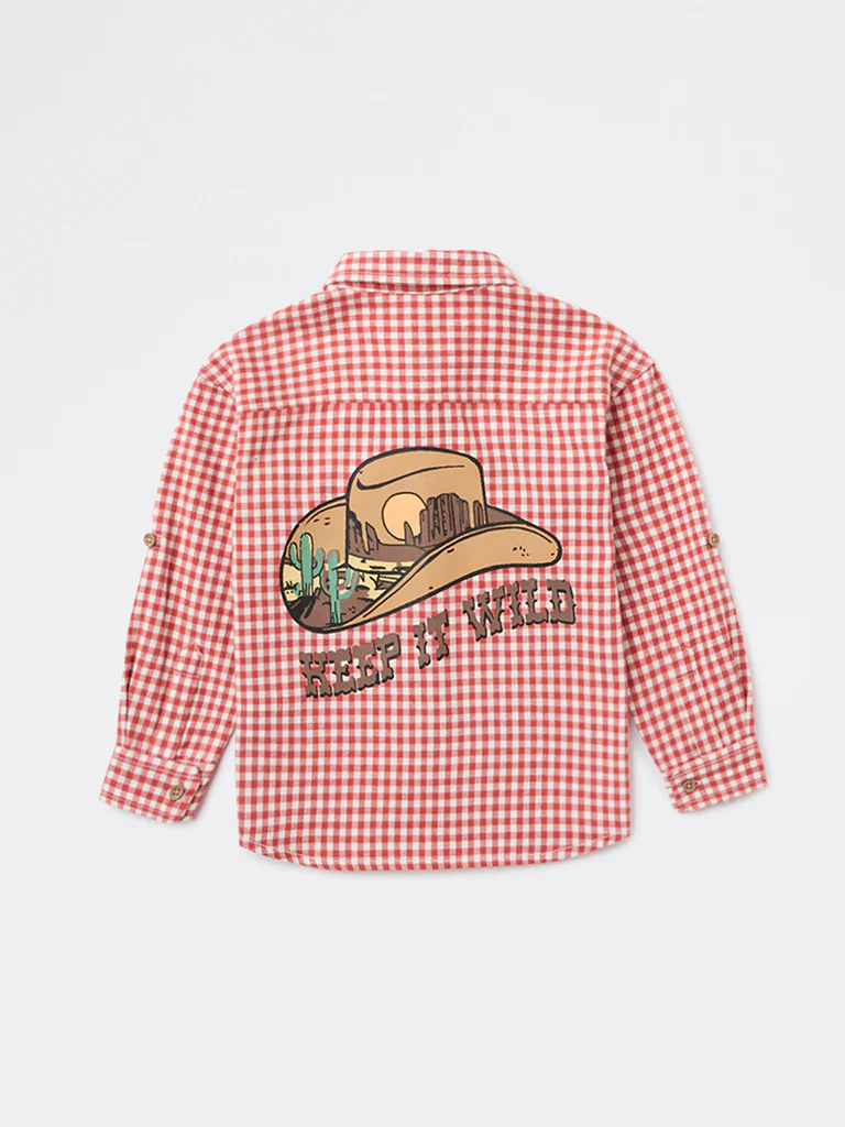 HOP Kids Boys Red Gingham Check Cotton Shirt - Image 4