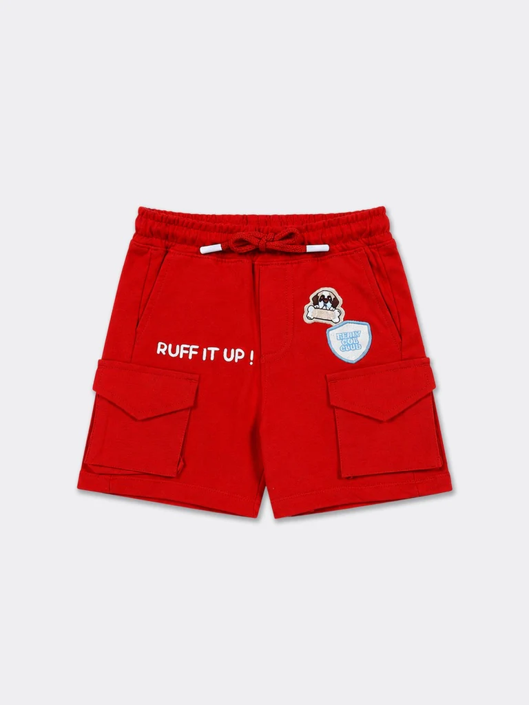 HOP Kids Boys Red Graphic Design Cotton Shorts - Image 3