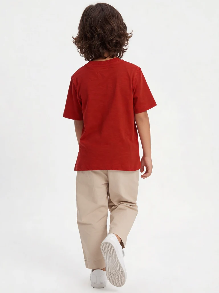 HOP Kids Boys Red Graphic Design Cotton T-Shirt - Image 2