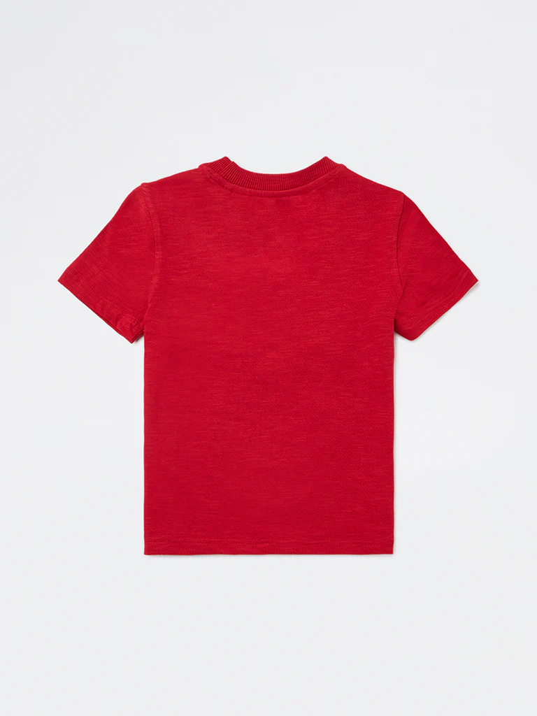 HOP Kids Boys Red Printed Cotton T-Shirt - Image 4