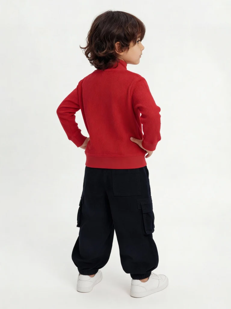 HOP Kids Boys Red Quarter-Zip Cotton Sweatshirt - Image 3