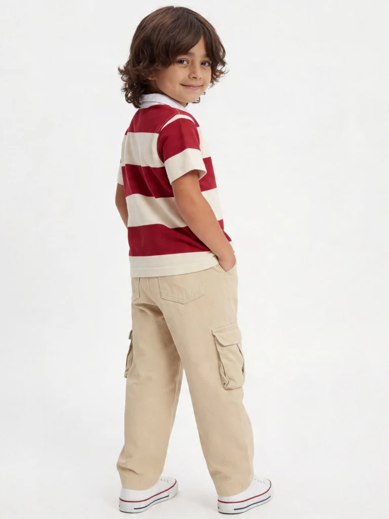 HOP Kids Boys Red Striped Cotton Polo T-Shirt - Image 3