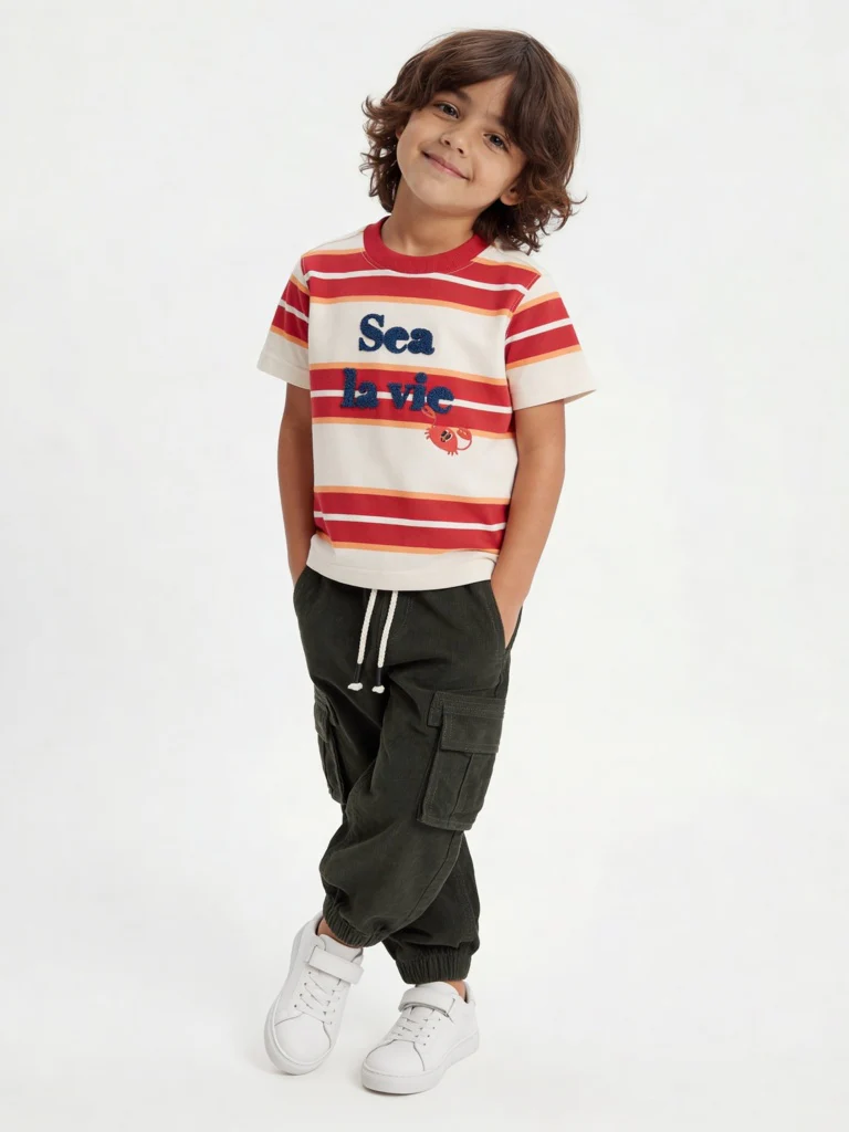 HOP Kids Boys Red Striped Cotton T-Shirt