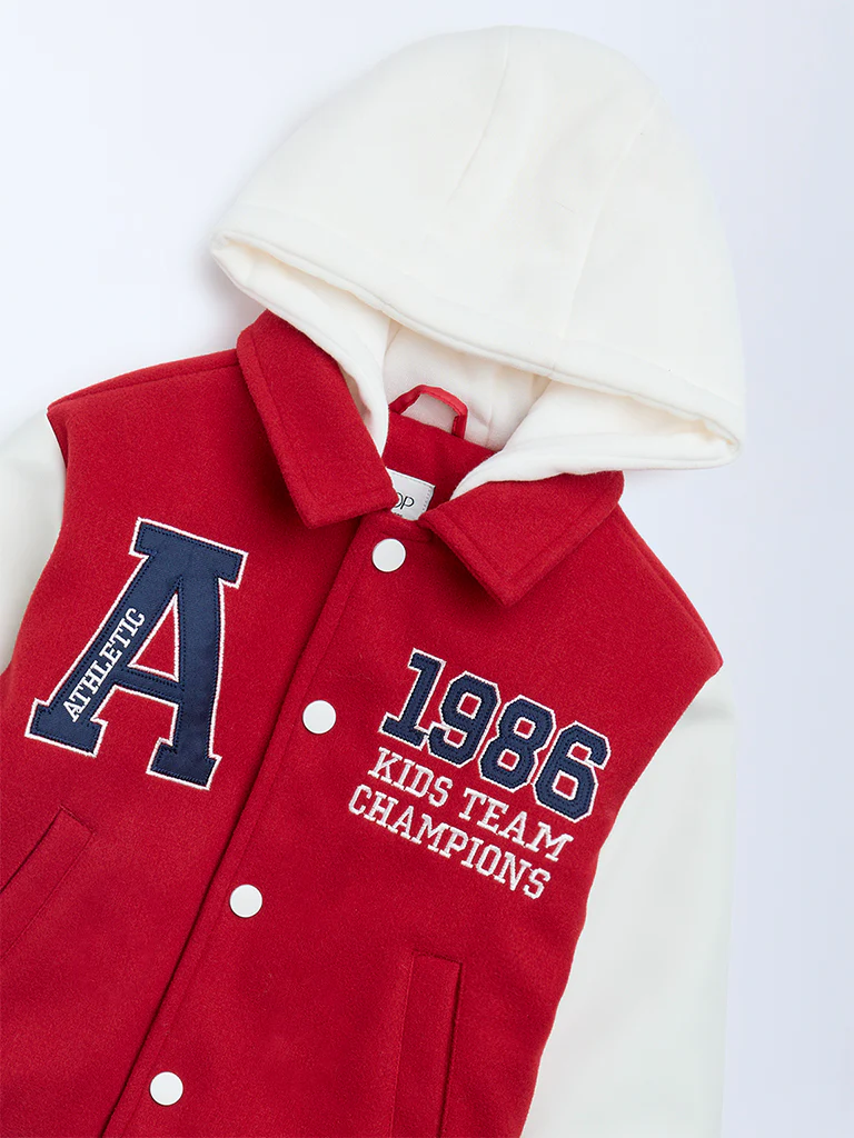 HOP Kids Boys Red Text-Detail Jacket with a Hood - Image 5