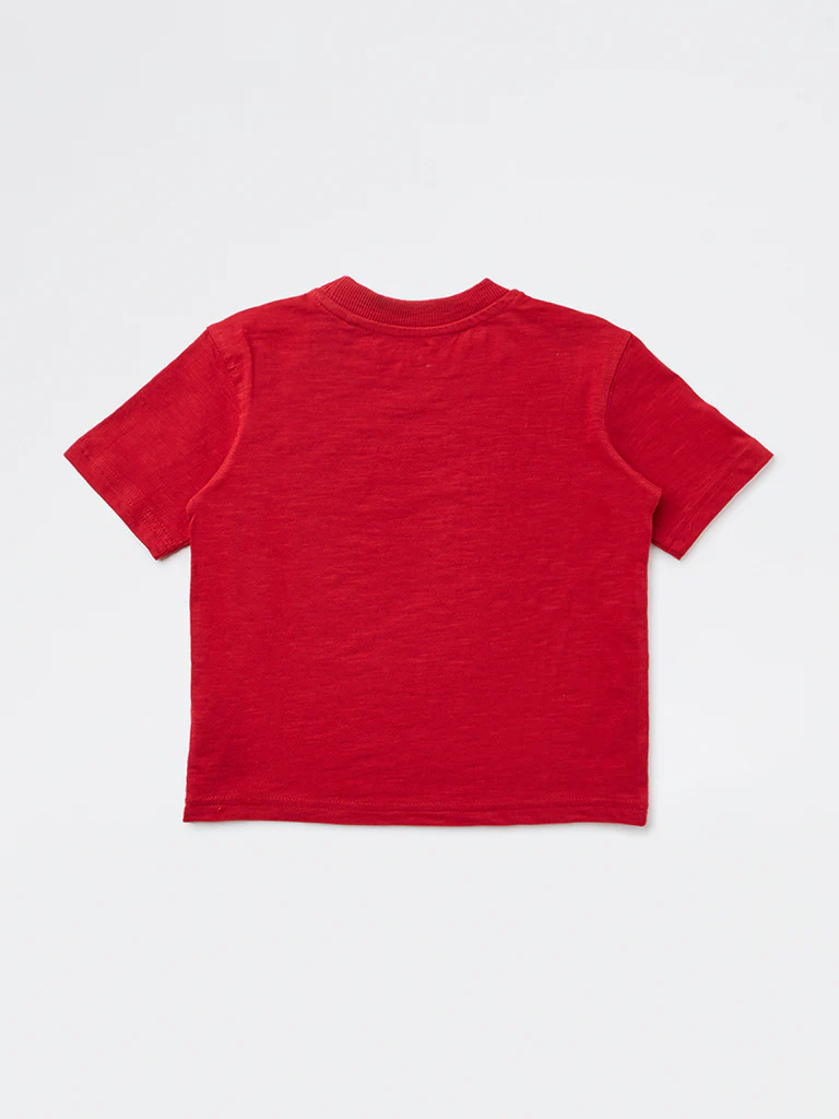 HOP Kids Boys Red Text-Printed Cotton T-Shirt - Image 5