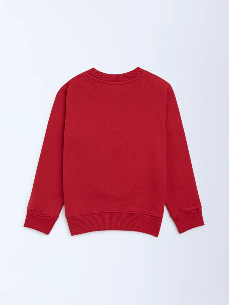 HOP Kids Boys Red Truck Printed Cotton-Blend Sweatshirt - Image 5