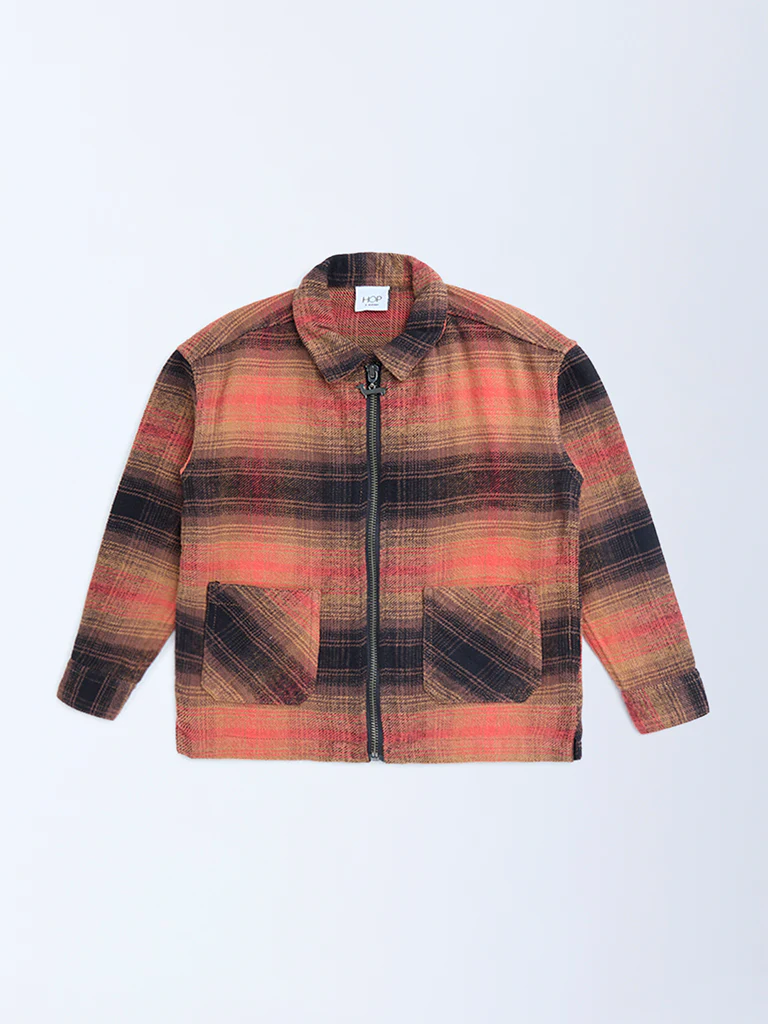 HOP Kids Boys Rust Checkered Cotton Shirt - Image 2