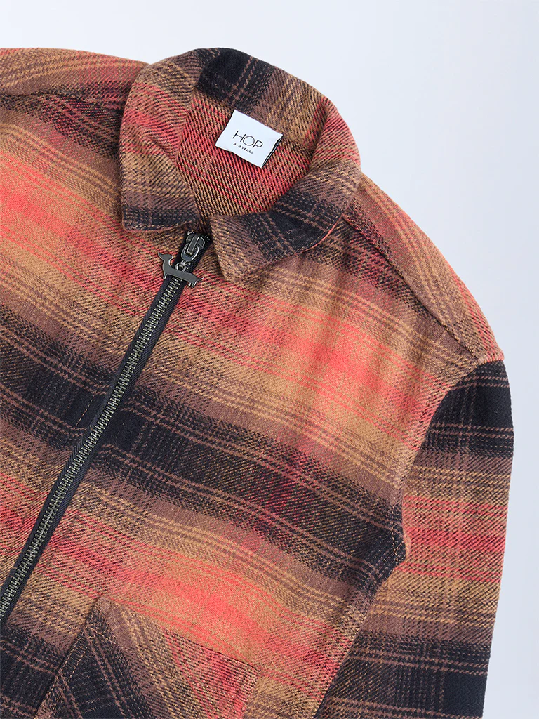 HOP Kids Boys Rust Checkered Cotton Shirt - Image 4
