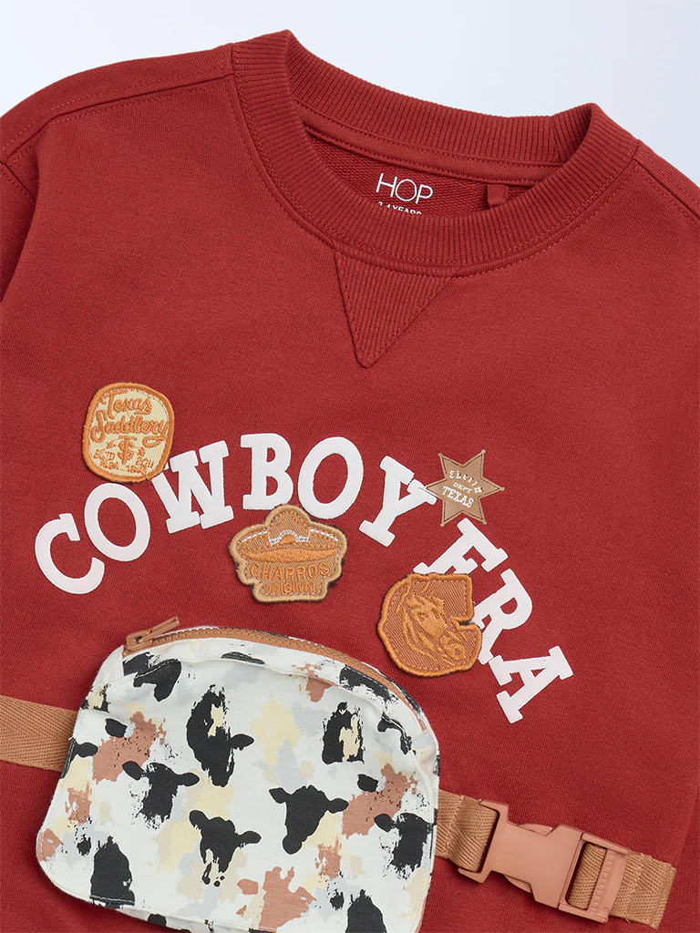 HOP Kids Boys Rust Pouch Detailed Cotton-Blend Sweatshirt - Image 5