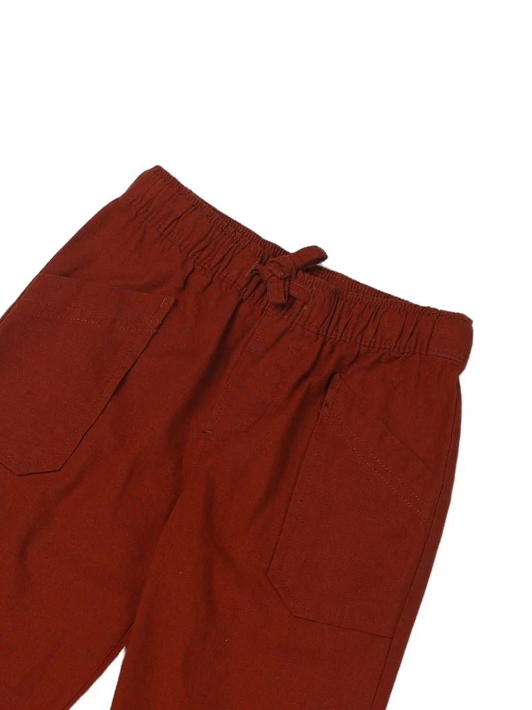 HOP Kids Boys Rust Solid Relaxed-Fit Cotton Trousers - Image 5