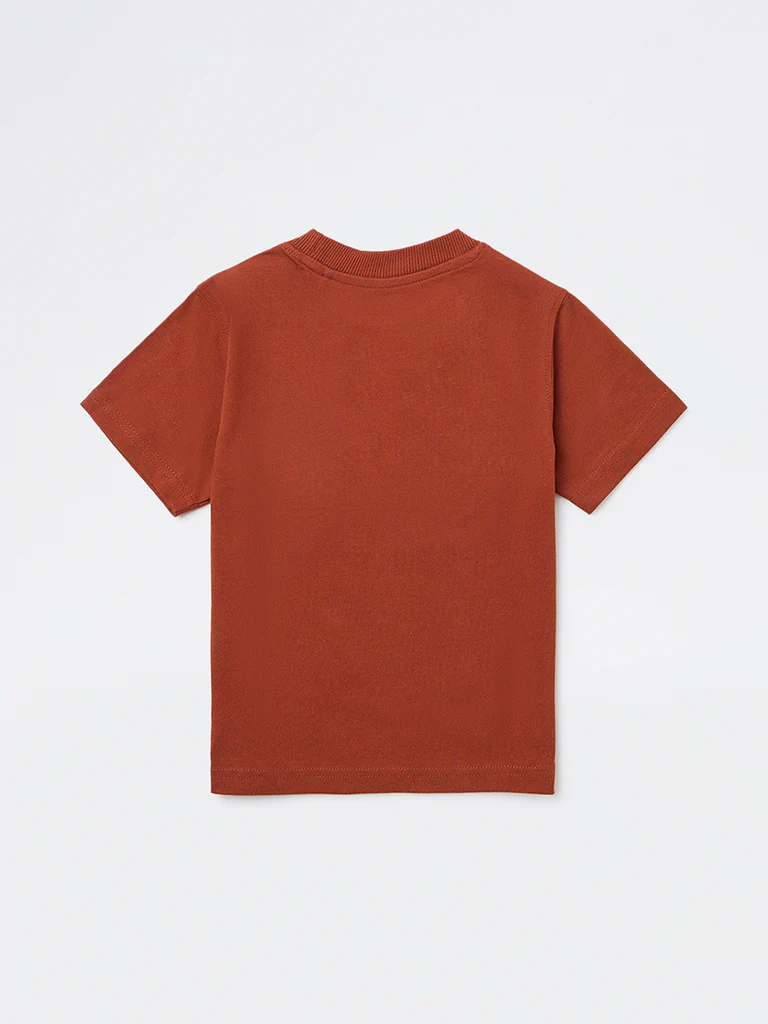 HOP Kids Boys Rust Text Pattern Cotton T-Shirt - Image 4