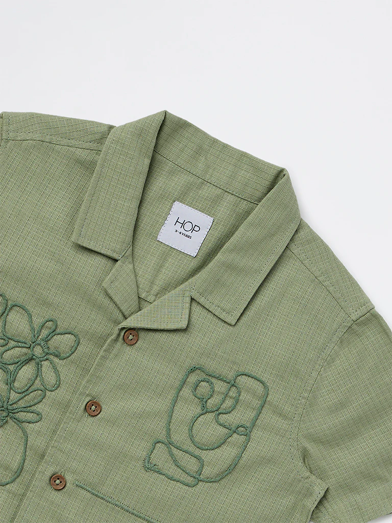 HOP Kids Boys Sage Embroidered Cotton Shirt - Image 5