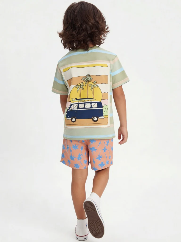 HOP Kids Boys Sage Green Striped Cotton T-Shirt - Image 3