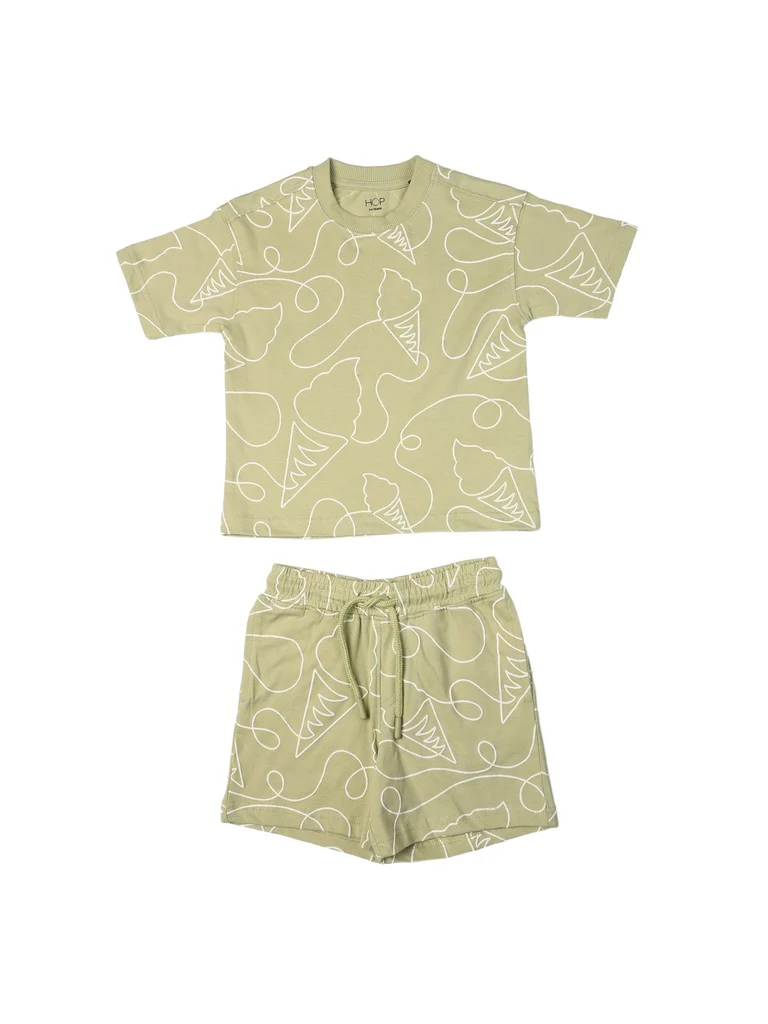 HOP Kids Boys Sage Printed Cotton T-Shirt and Shorts Set - Image 3