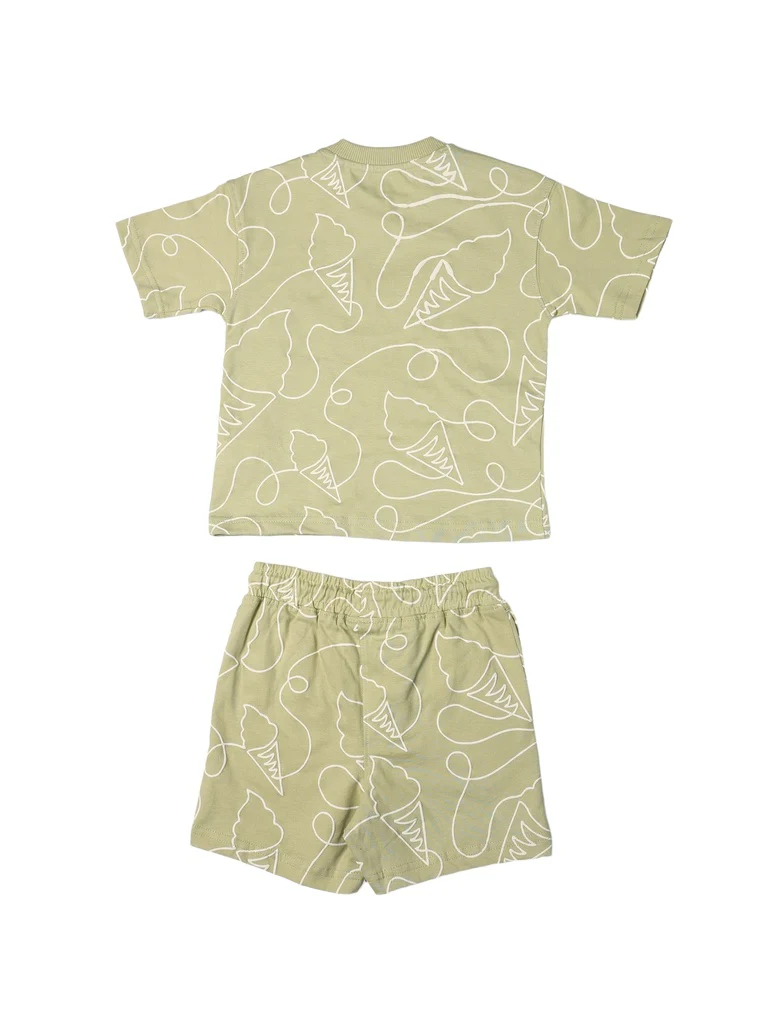 HOP Kids Boys Sage Printed Cotton T-Shirt and Shorts Set - Image 4