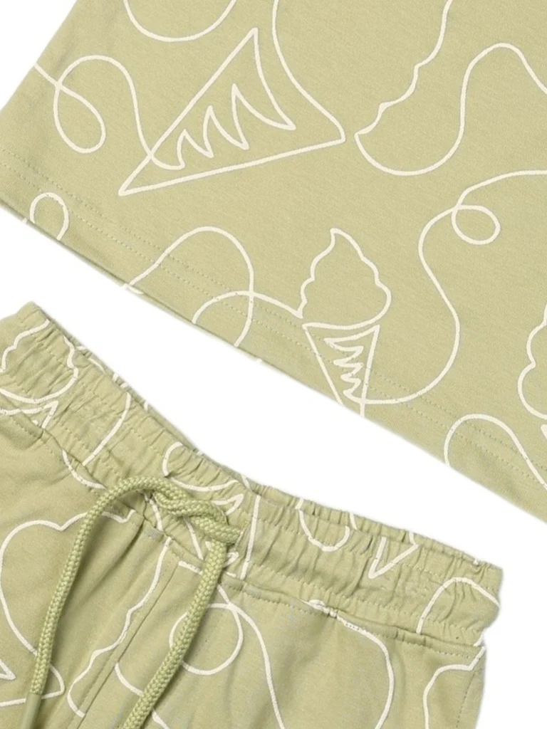 HOP Kids Boys Sage Printed Cotton T-Shirt and Shorts Set - Image 5