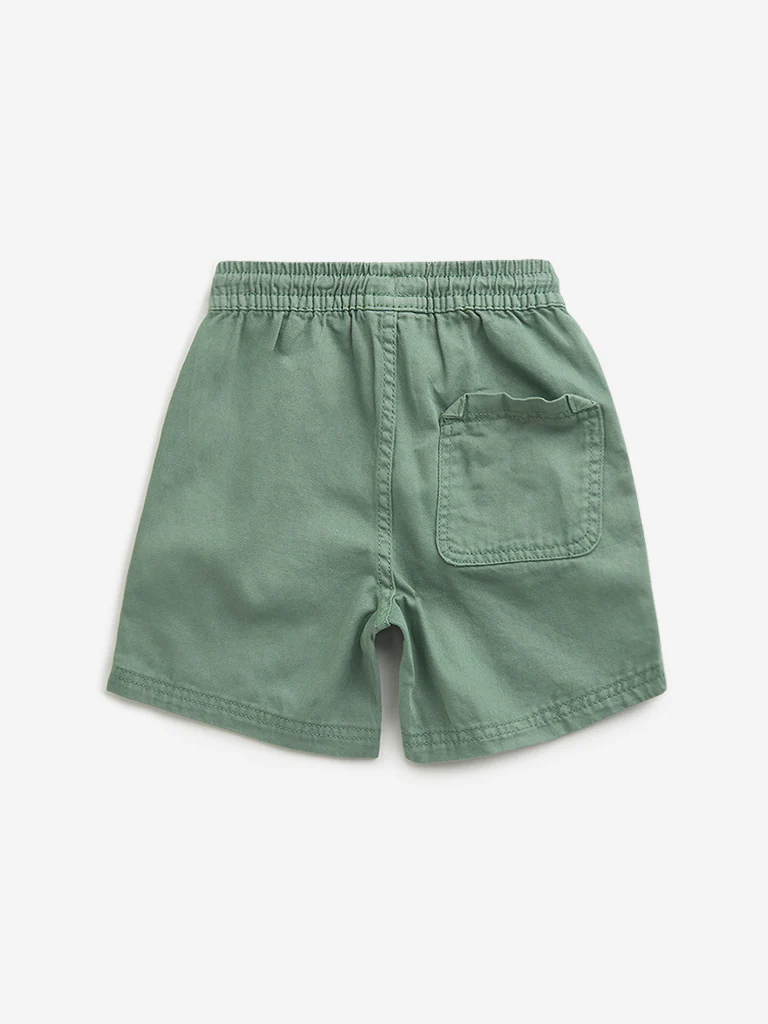 HOP Kids Boys Sage Relaxed Fit Mid Rise Cotton Shorts - Image 3