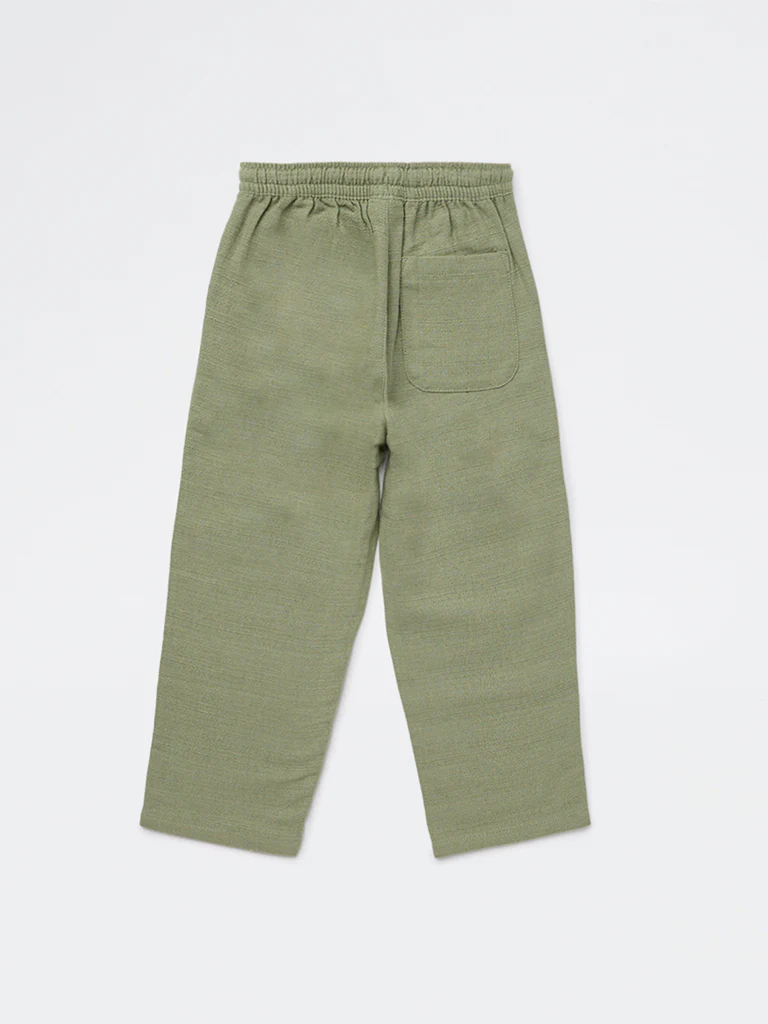 HOP Kids Boys Sage Solid Mid-Rise Cotton-Blend Trousers - Image 3