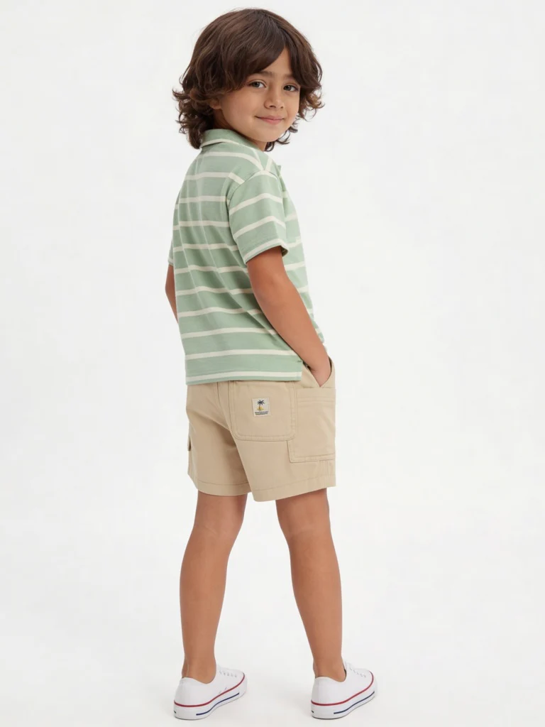 HOP Kids Boys Sage Stripe Printed Cotton Polo T-Shirt - Image 3