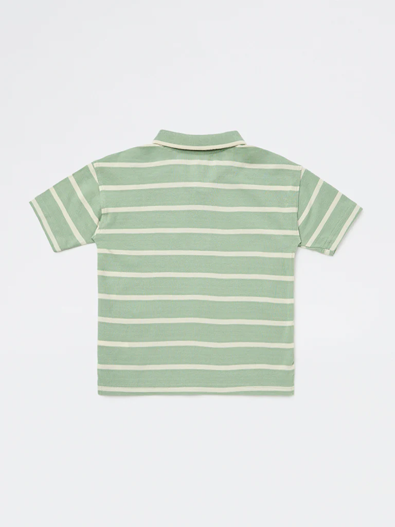 HOP Kids Boys Sage Stripe Printed Cotton Polo T-Shirt - Image 5
