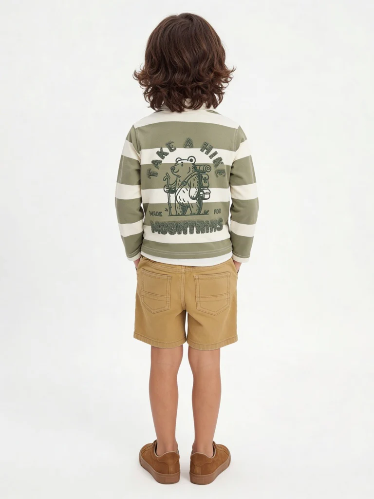 HOP Kids Boys Sage Striped Cotton Polo T-Shirt - Image 3