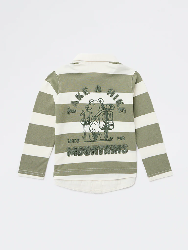 HOP Kids Boys Sage Striped Cotton Polo T-Shirt - Image 5