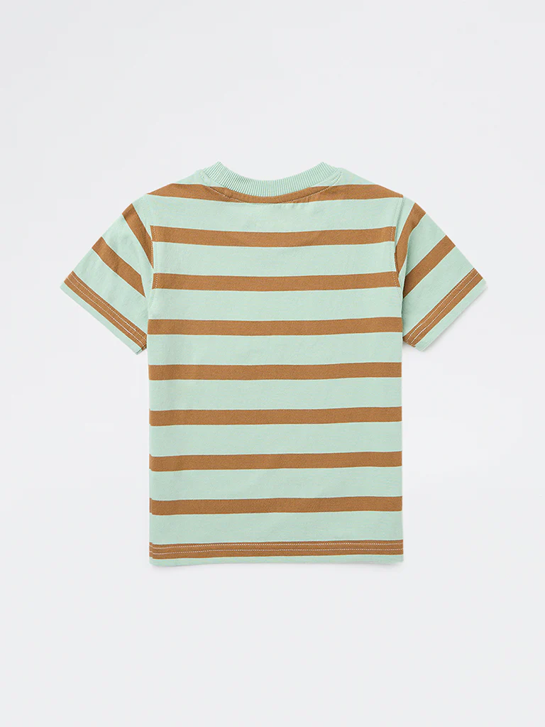 HOP Kids Boys Sage Striped Cotton T-Shirt - Image 5