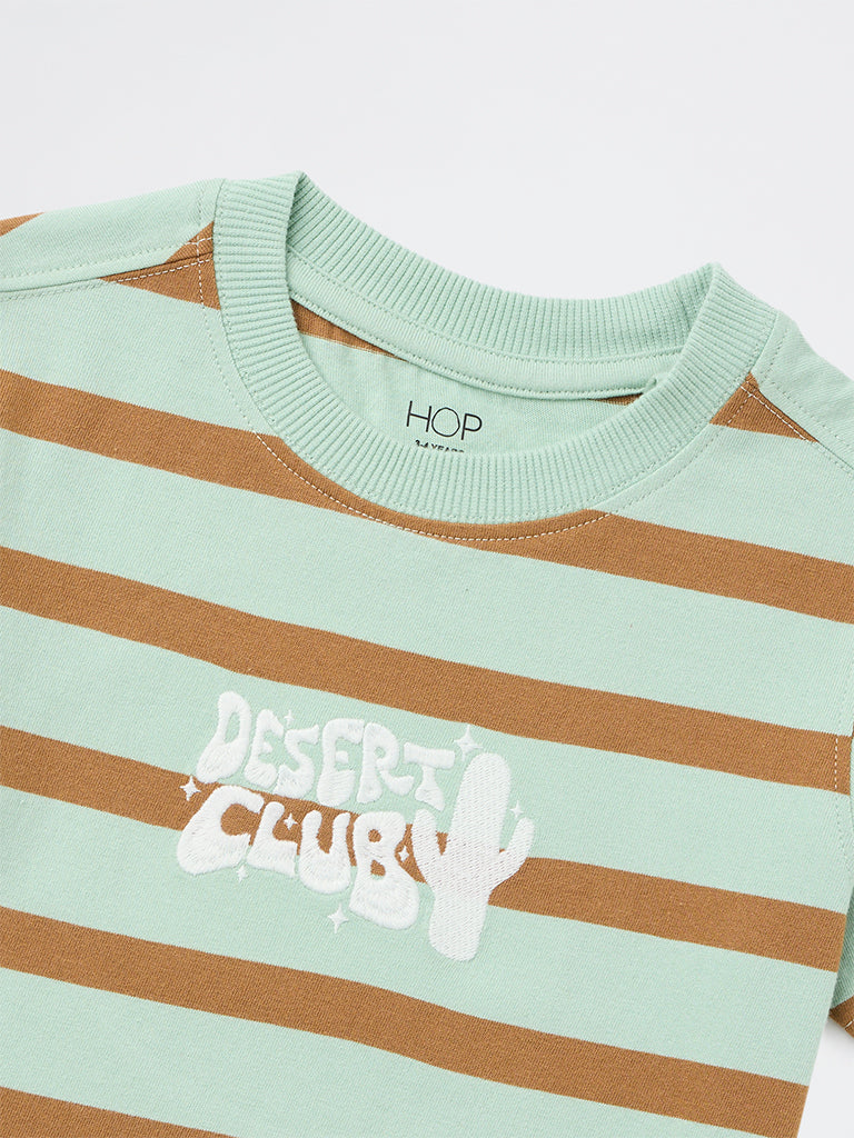 HOP Kids Boys Sage Striped Cotton T-Shirt - Image 6