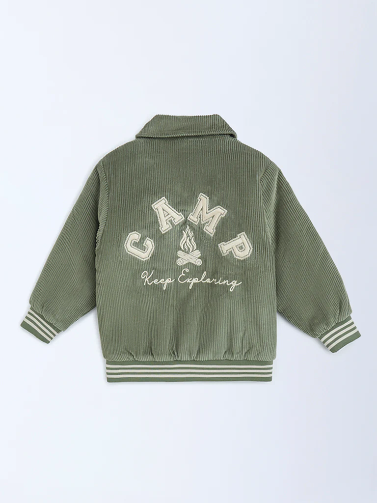 HOP Kids Boys Sage Typographic Corduroy Cotton Jacket - Image 3