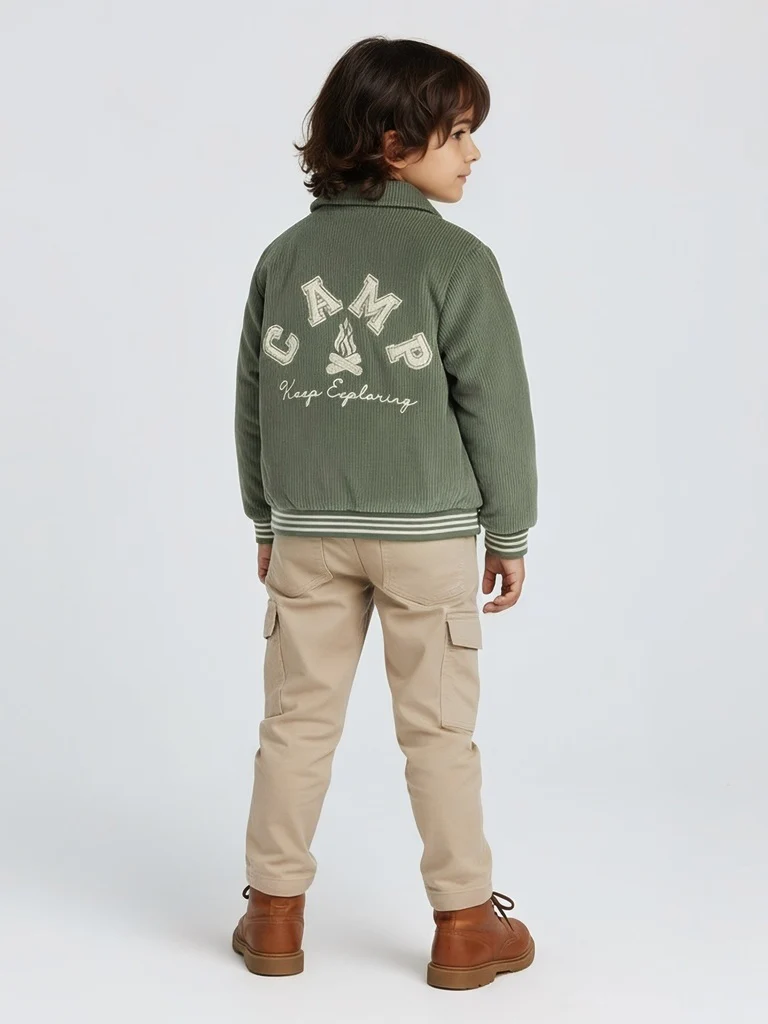 HOP Kids Boys Sage Typographic Corduroy Cotton Jacket - Image 5