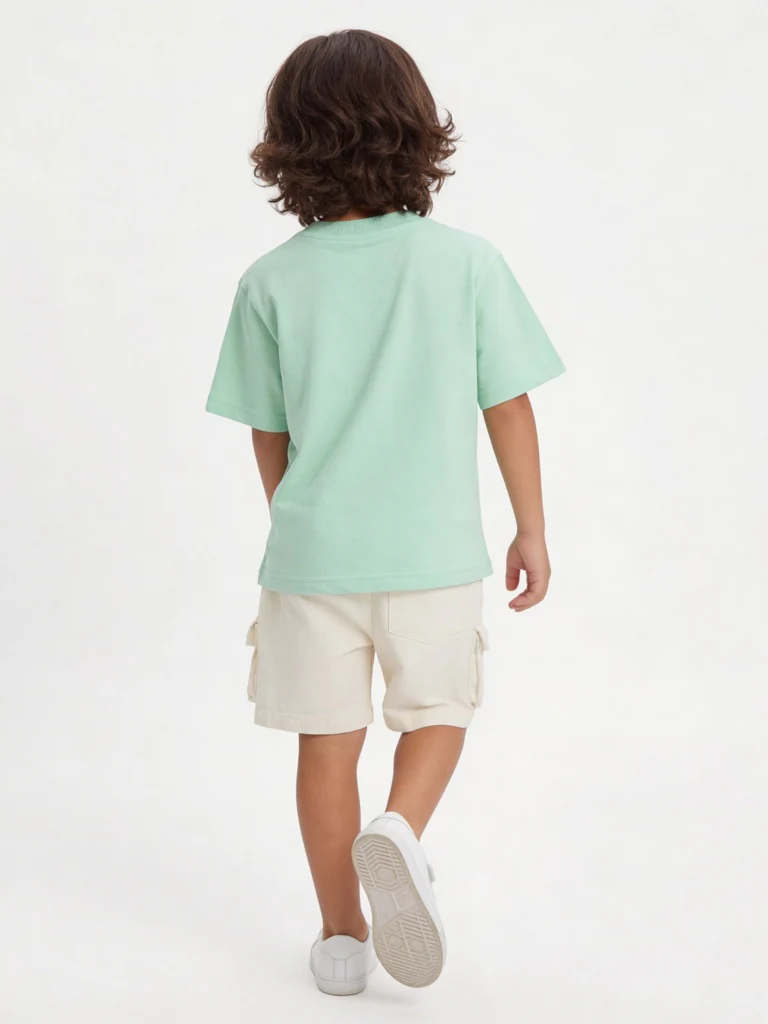 HOP Kids Boys Sea Green Printed Cotton T-Shirt - Image 3