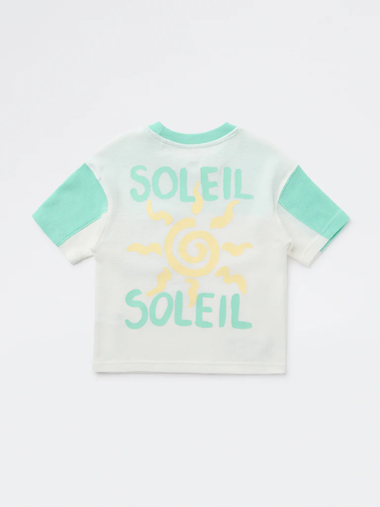 HOP Kids Boys Sea Green Printed Cotton T-Shirt - Image 4