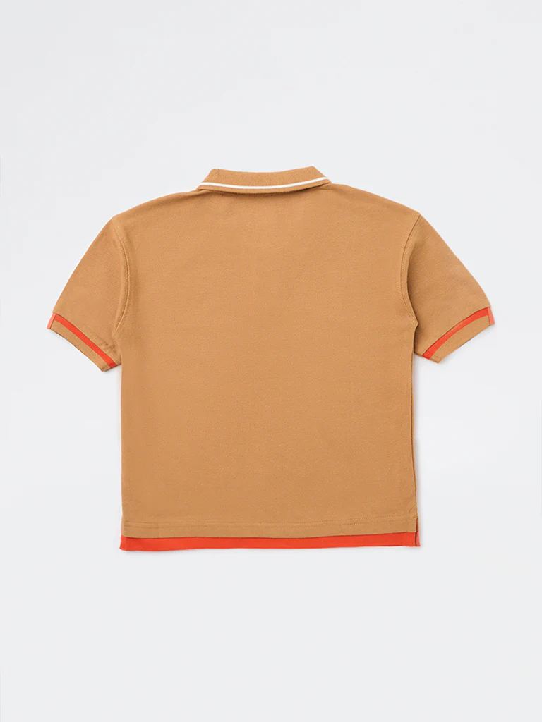HOP Kids Boys Tan Basketball-Themed Cotton Polo T-Shirt - Image 4