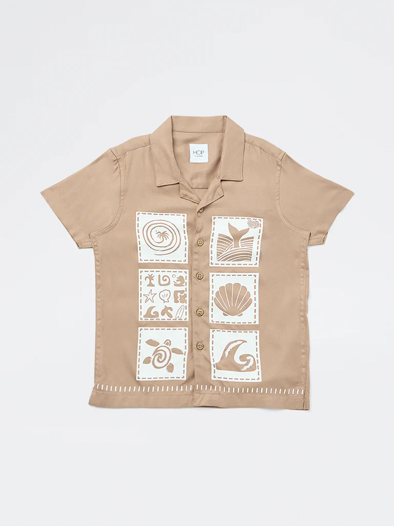 HOP Kids Boys Taupe Graphic Printed Shirt - Image 3