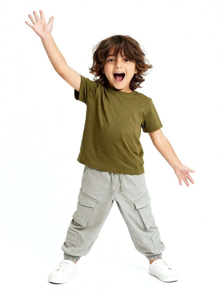 HOP Kids Boys Taupe Mid-Rise Cotton-Blend Cargo Joggers