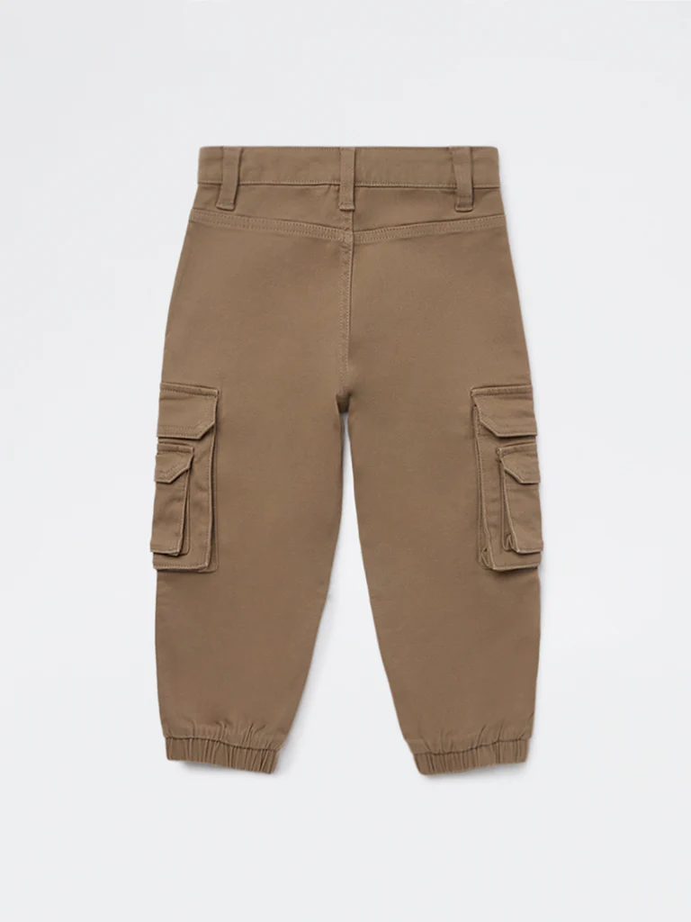 HOP Kids Boys Taupe Mid-Rise Cotton-Blend Cargo Pants - Image 5