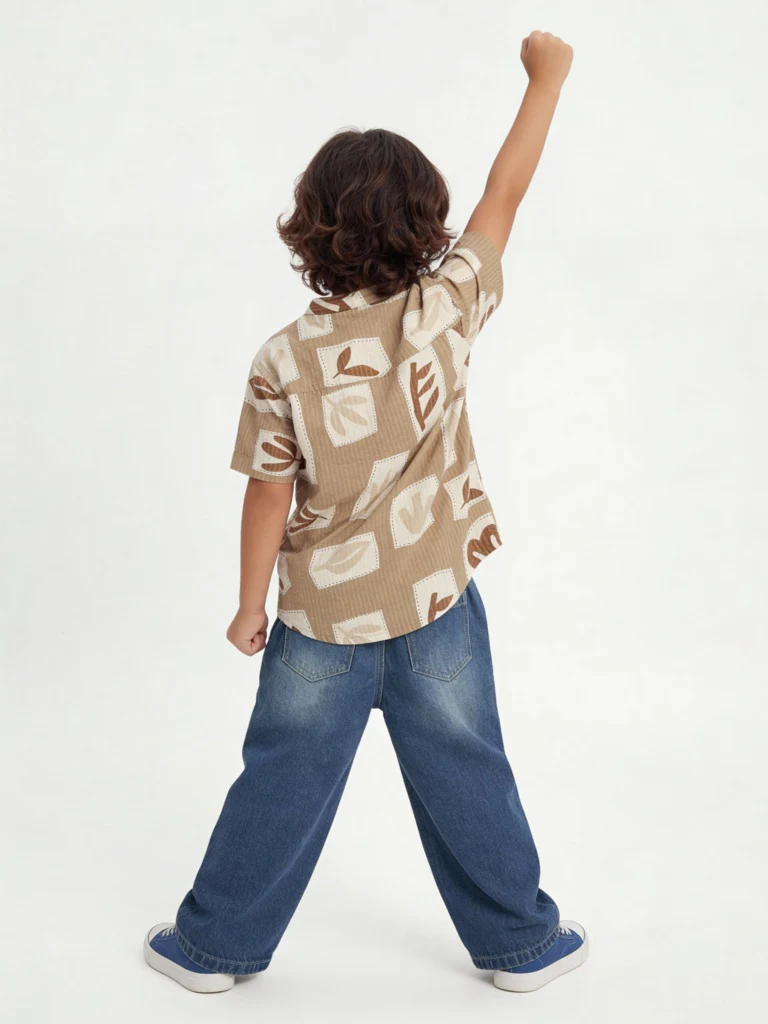 HOP Kids Boys Taupe Printed Cotton Shirt - Image 3