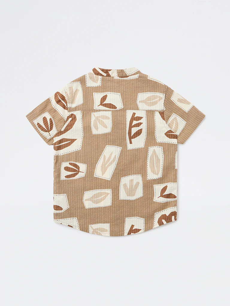 HOP Kids Boys Taupe Printed Cotton Shirt - Image 5