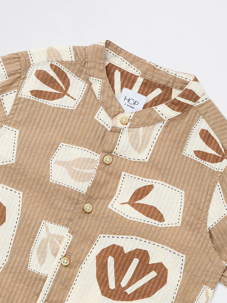 HOP Kids Boys Taupe Printed Cotton Shirt - Image 6